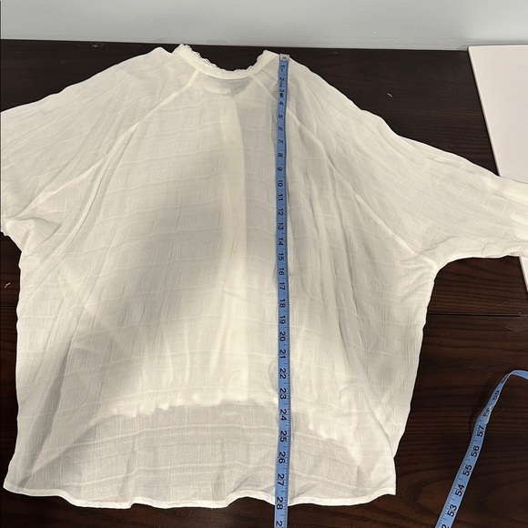 Democracy White Button Front Blouse Size M – Boho Lace Trim Peasant Top - Picture 8 of 8